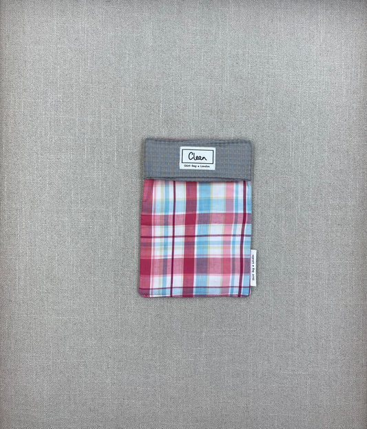 Aqua & pink tartan with  grey waffle top - small