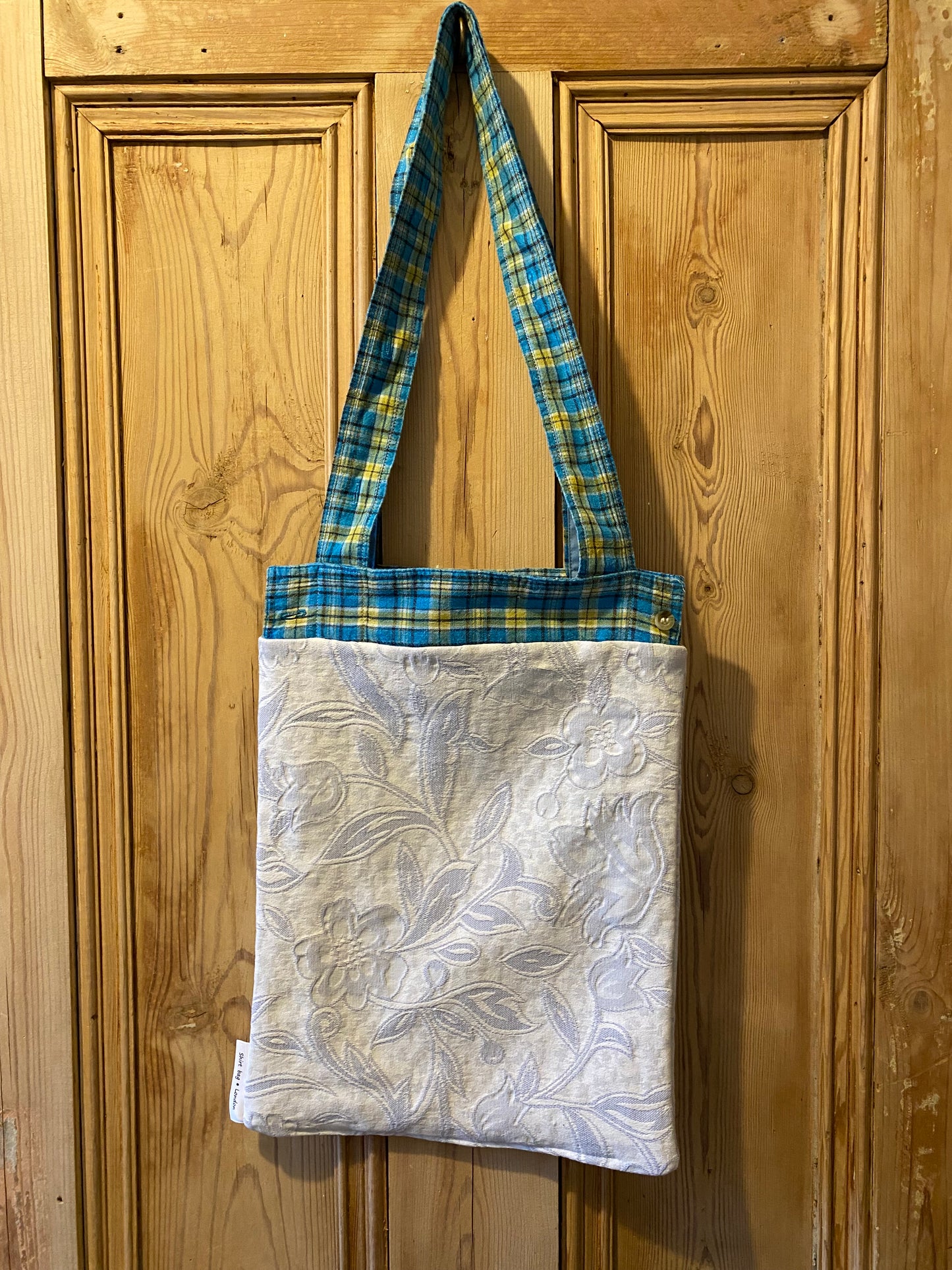 Aqua & yellow cuff with grey flower pattern