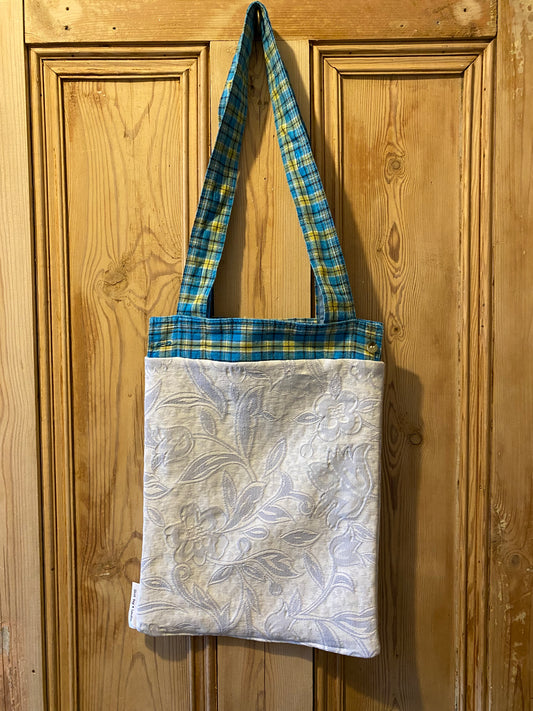 Aqua & yellow cuff with grey flower pattern