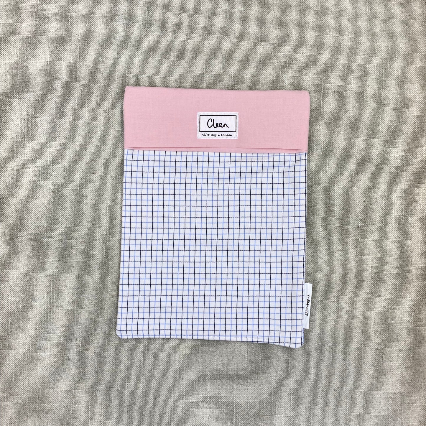 Black & blue fine check on white with pink top - large