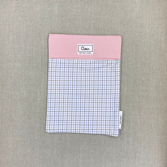 Black & blue fine check on white with pink top - large