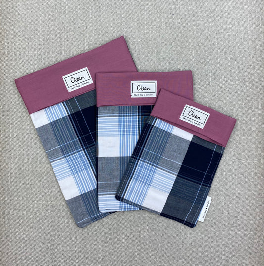 Black, blue & white check with damson top
