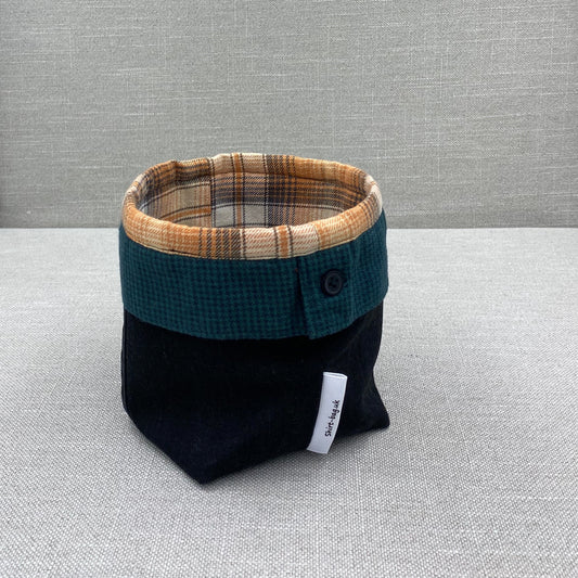 Storage bag - Black & orange tartan with green cuffs - medium