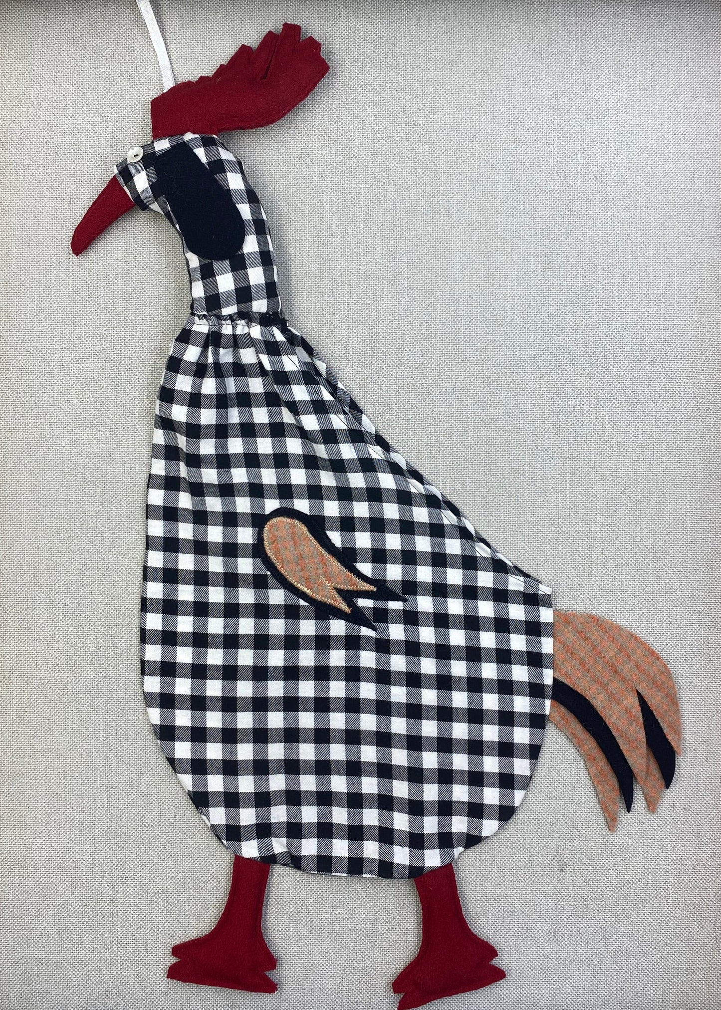 Black & white check with beige & orange tartan, black & red