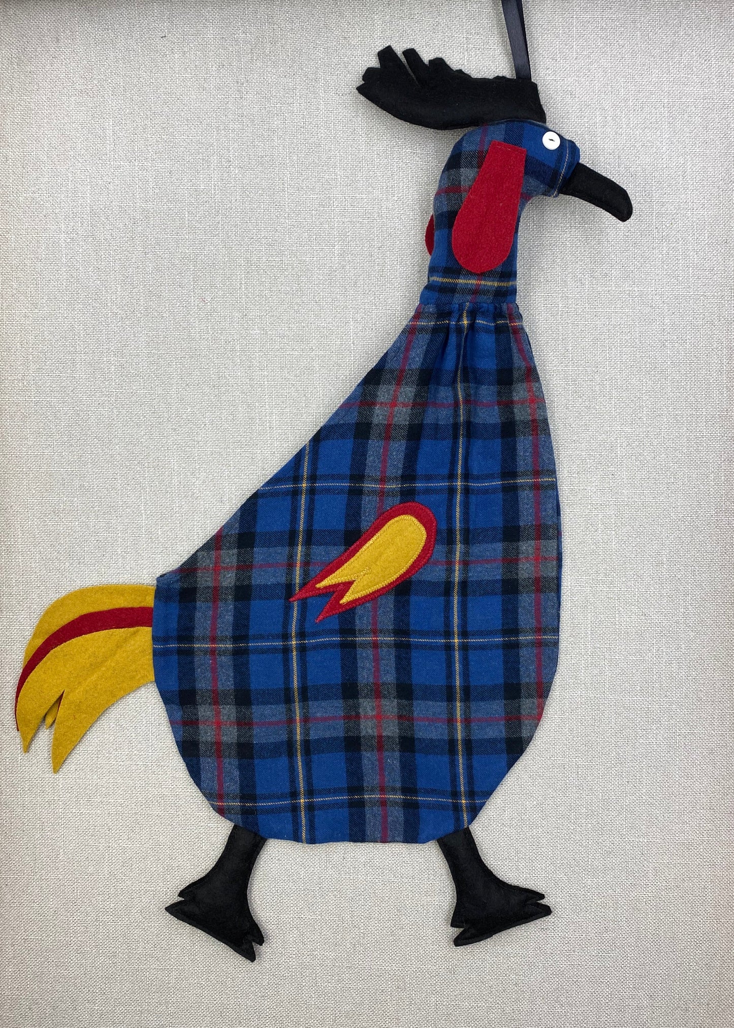 Blue & grey tartan with black, yellow & red