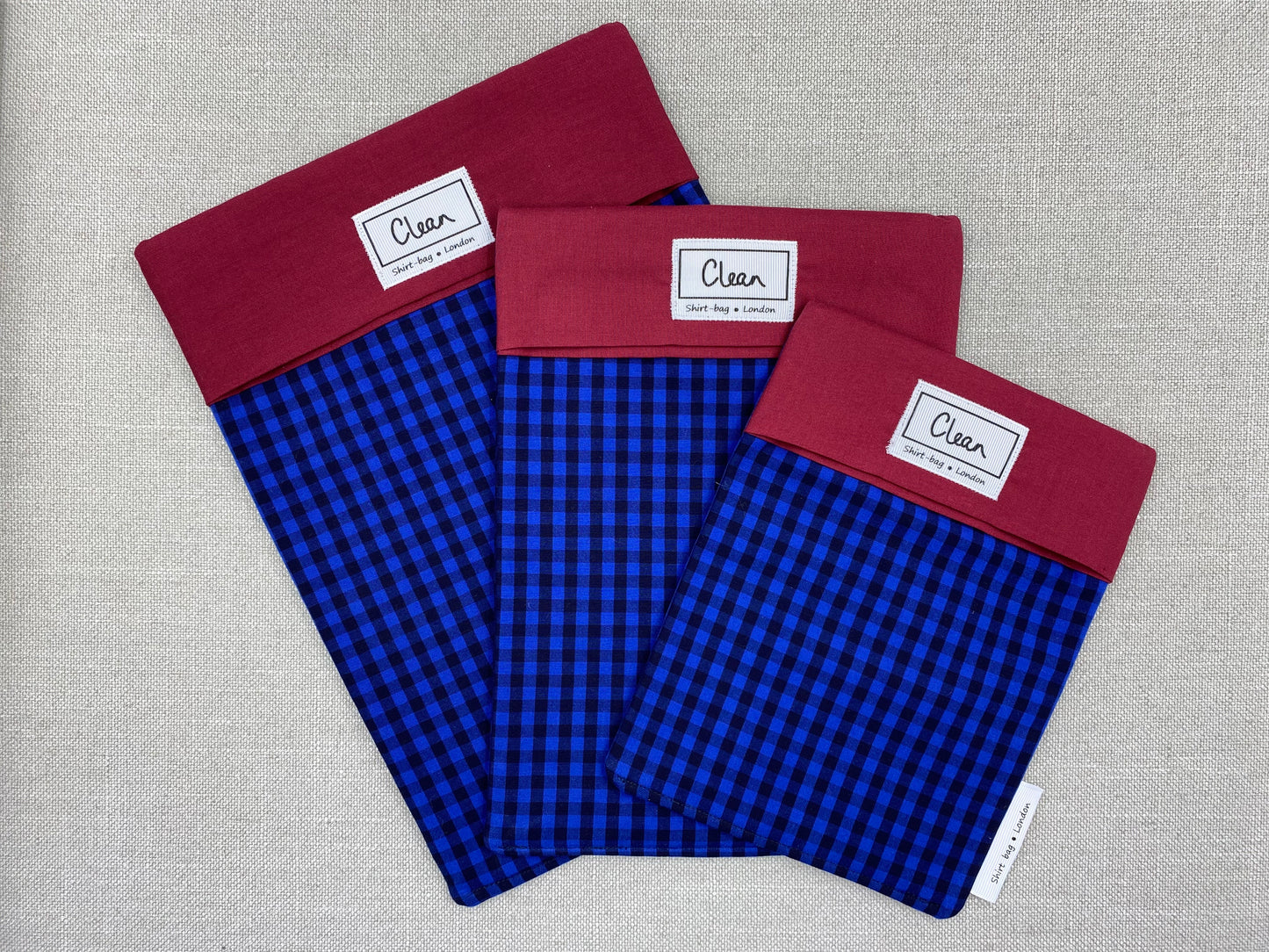 Blue & navy check with red top