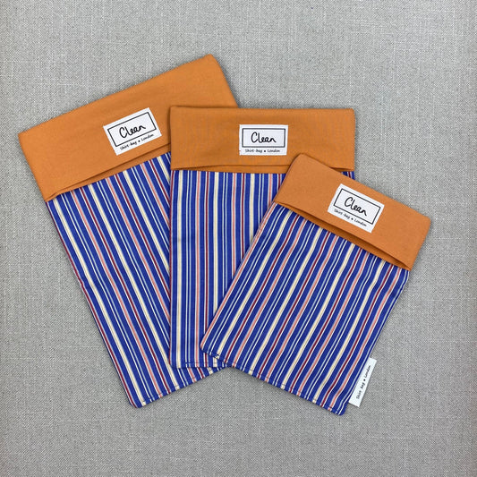 Blue, orange & yellow stripes with orange top