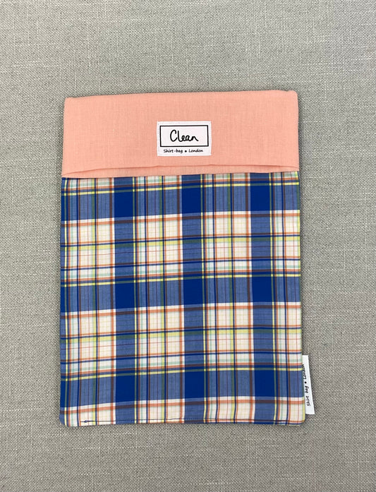 Blue & orange check on white with peach top - large