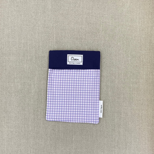 Blue & white fine check on  lilac with navy top