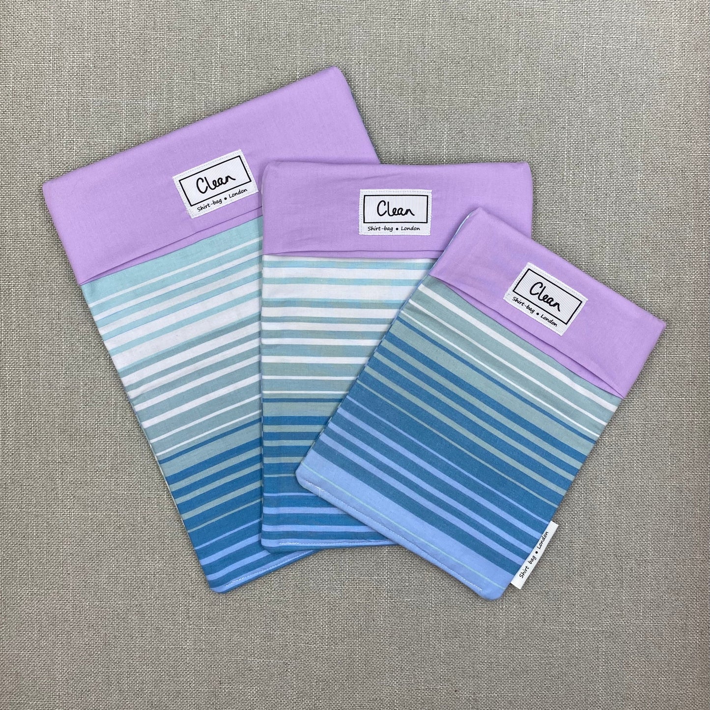 Blue & white stripes horizontal with lilac top