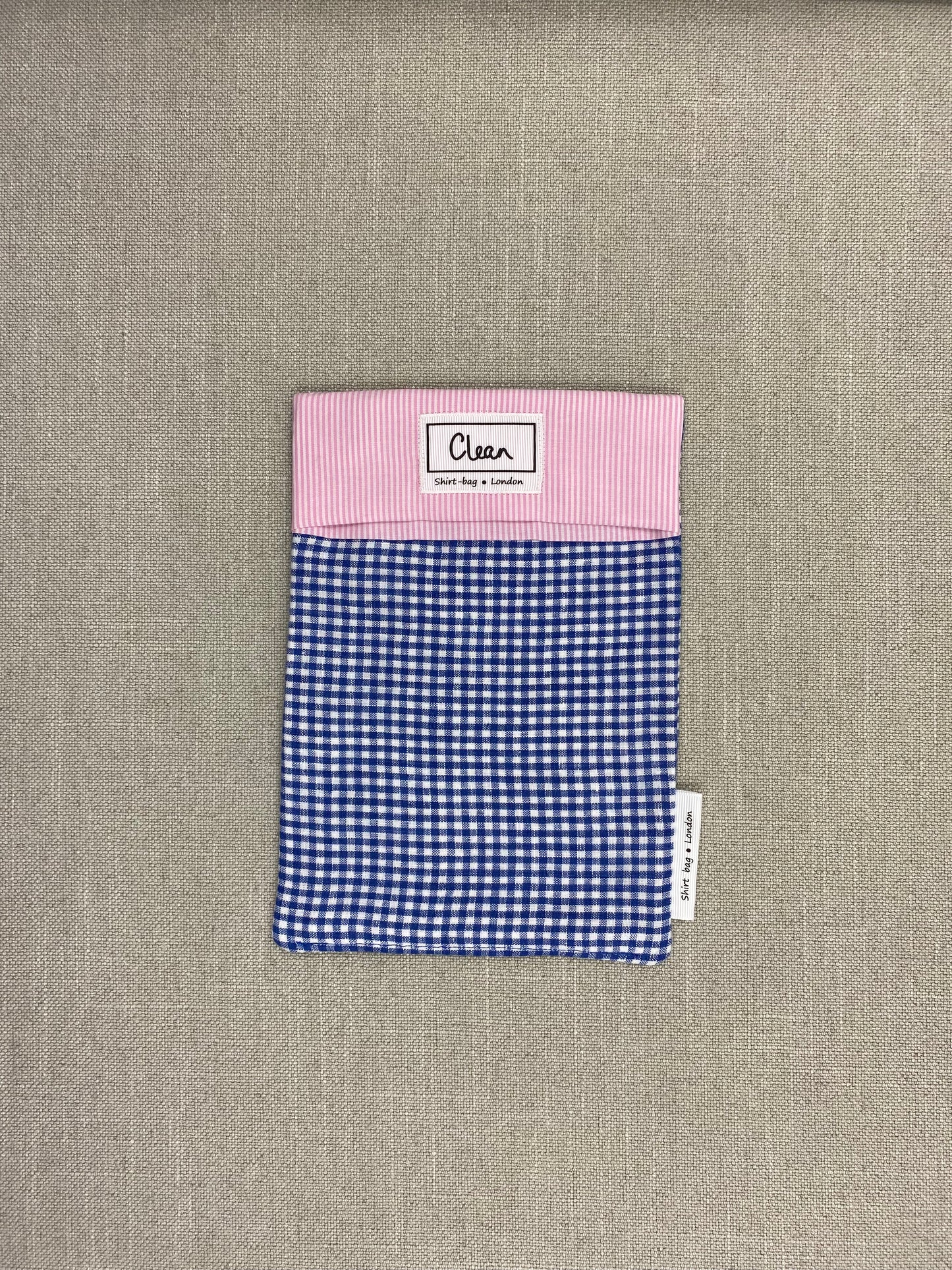 Blue & white check with pink stripe top - small