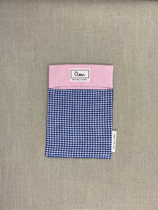 Blue & white check with pink stripe top - small