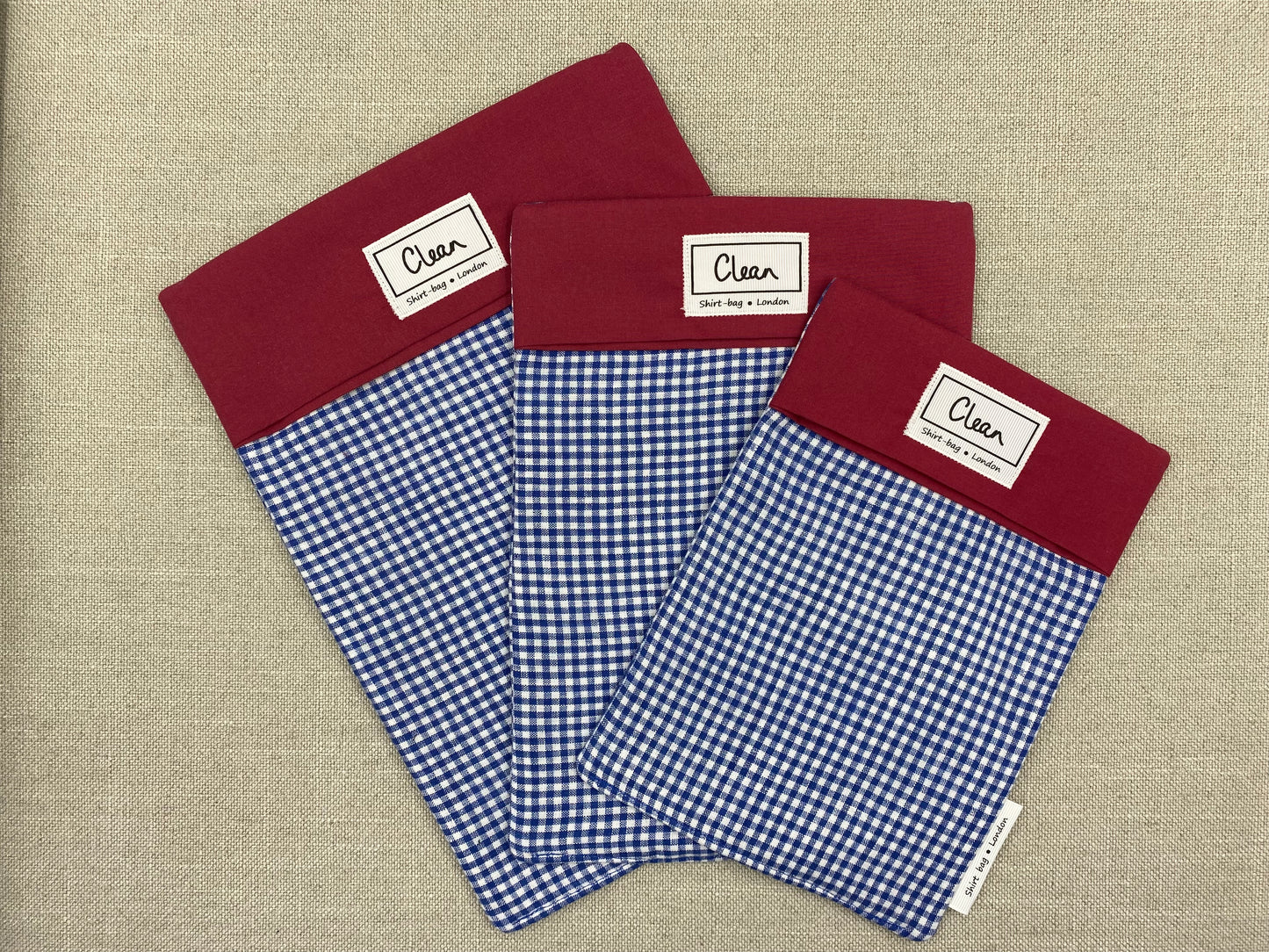 Blue & white check with red top