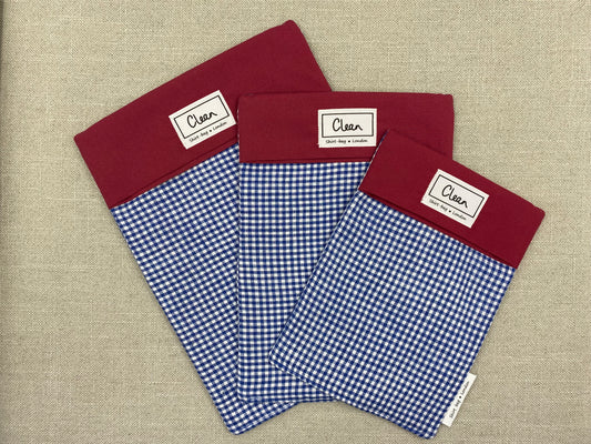 Blue & white check with red top