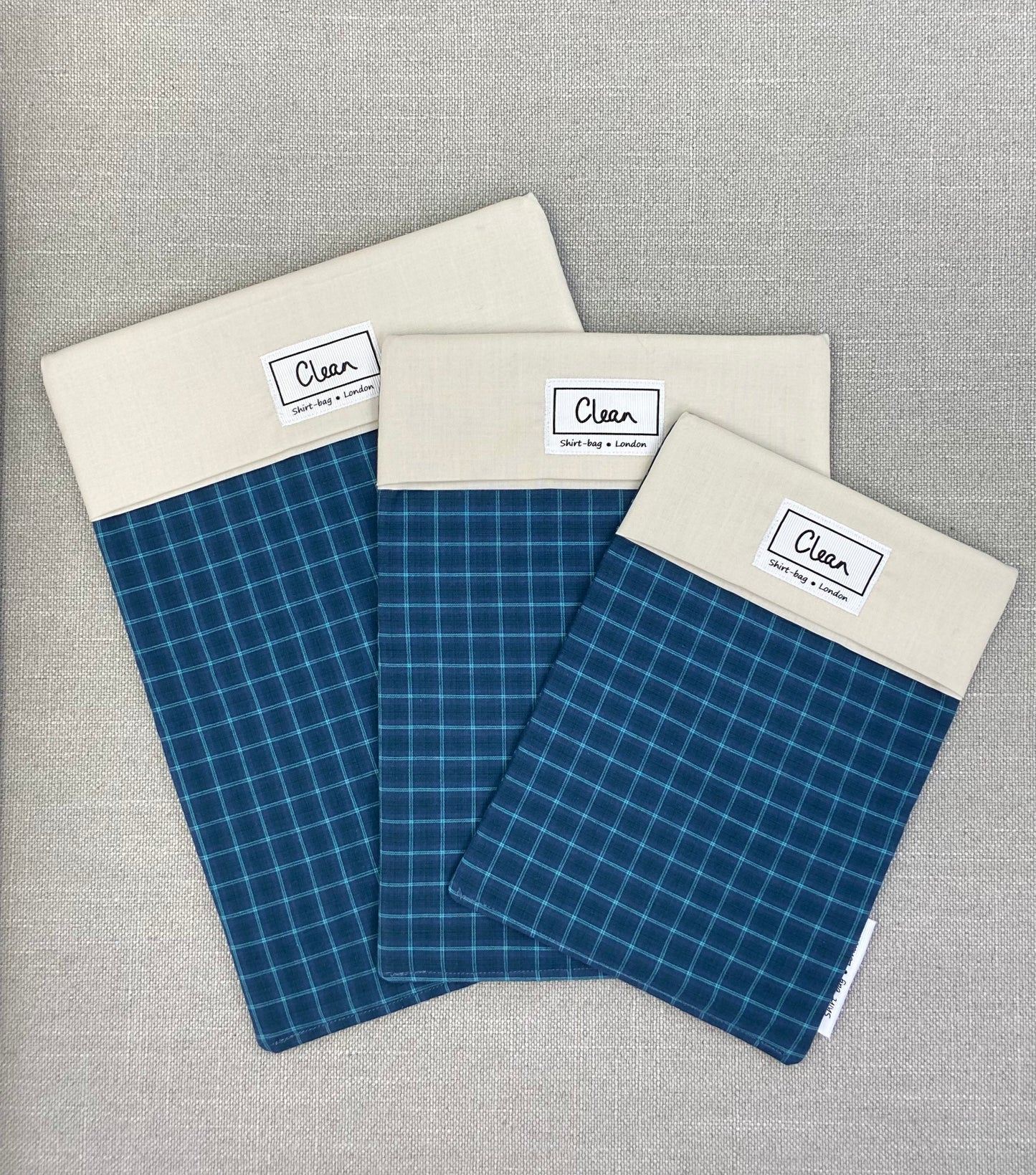 Blue fine check with cream  top