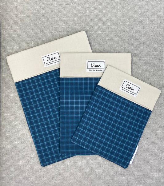 Blue fine check with cream  top