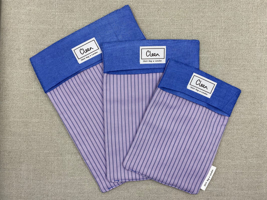 Blue stripe on lilac with blue top