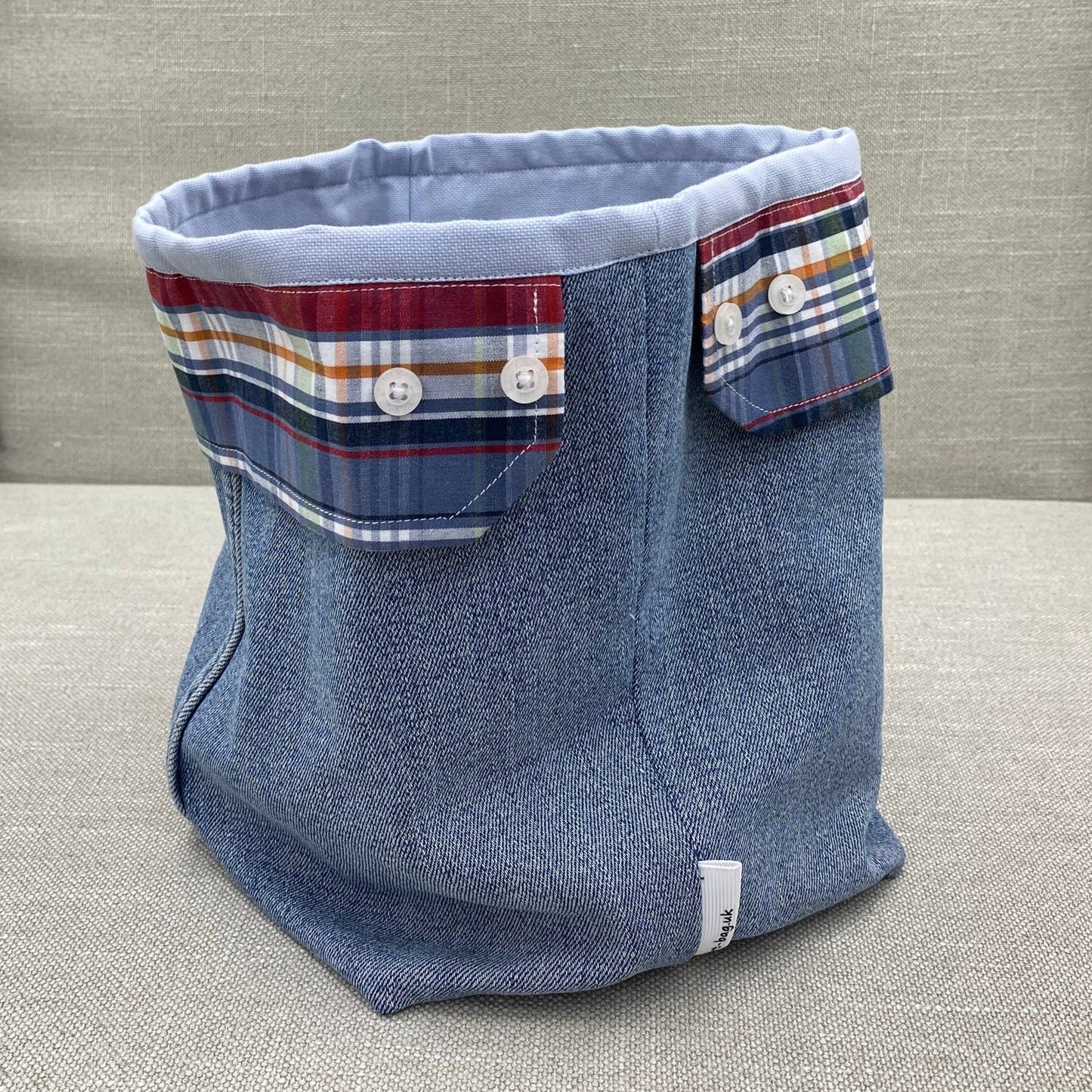 Storage bag - Blue with blue, red & orange tartan cuffs - X large