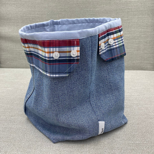 Storage bag - Blue with blue, red & orange tartan cuffs - X large
