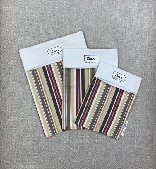 Brown, beige & white stripes vertical with cream top