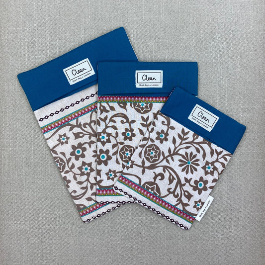 Brown flowers on cream with teal top