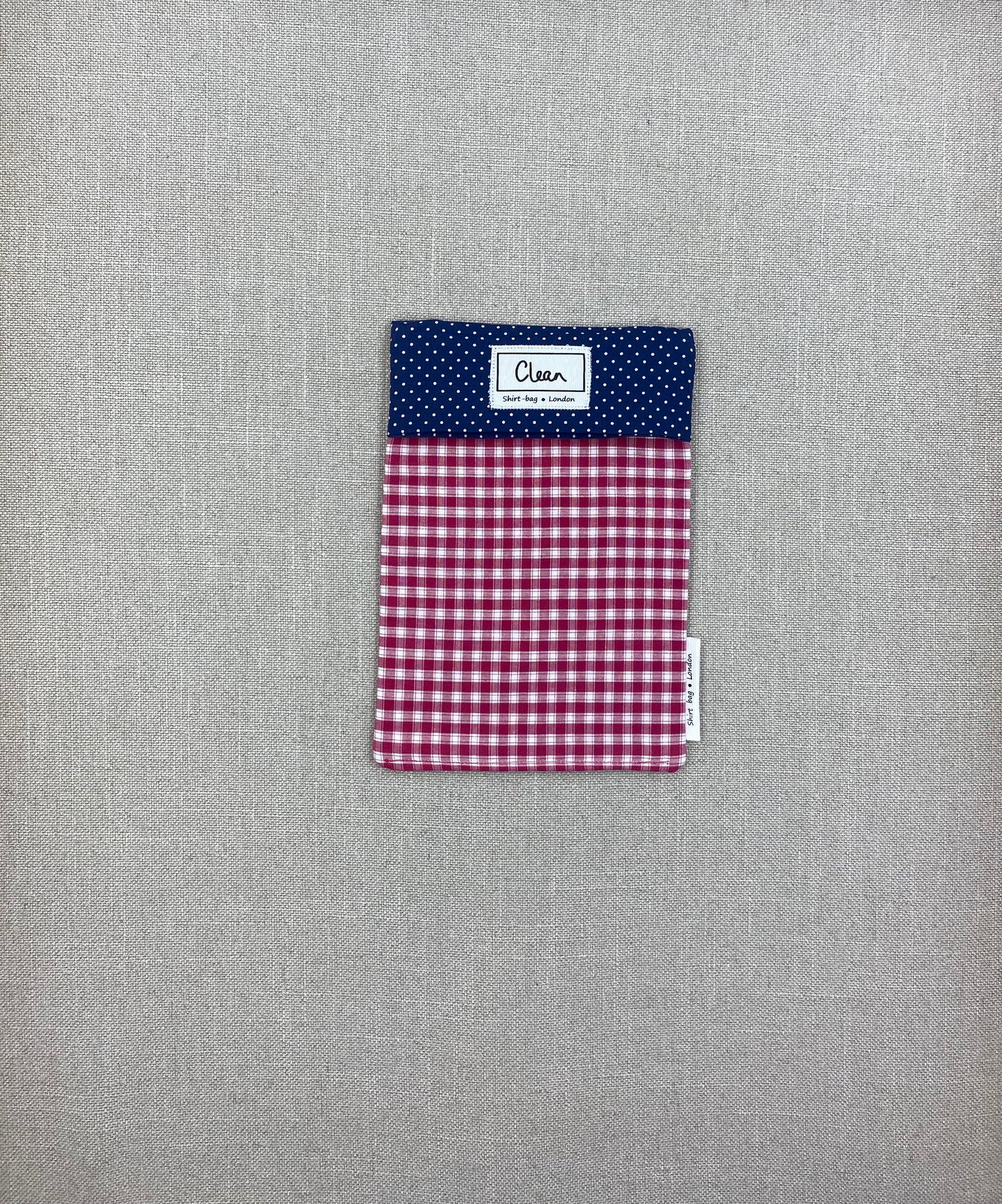 Cerise & white check with blue spotty top - small