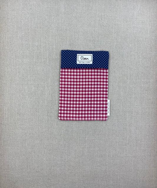 Cerise & white check with blue spotty top - small