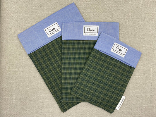 Dark green check with blue top