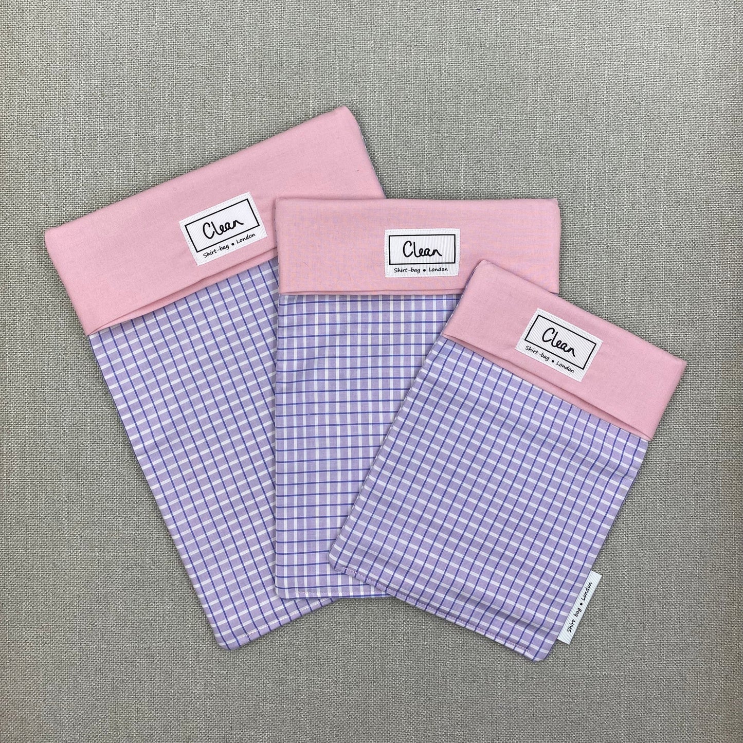 Fine purple check on lilac with pink top
