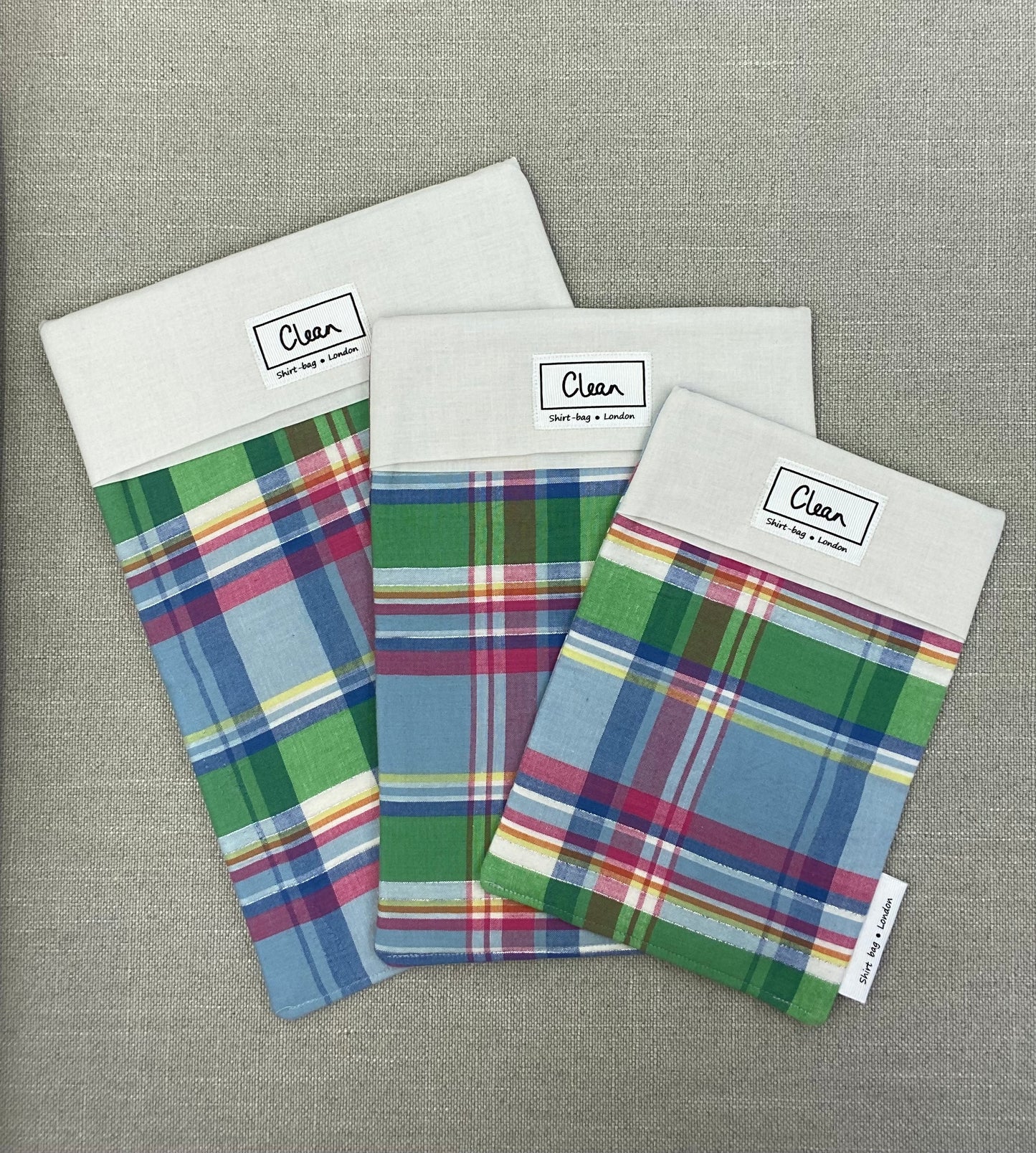 Green, blue & pink check  with cream top