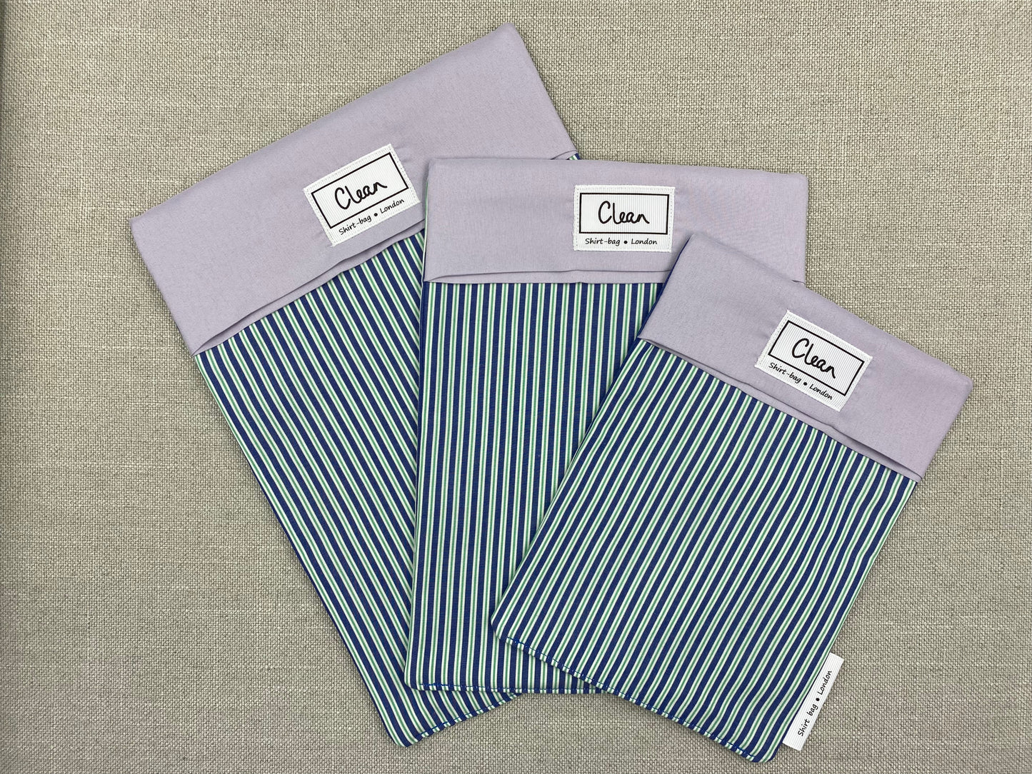 Green & blue thin stripe with lilac top