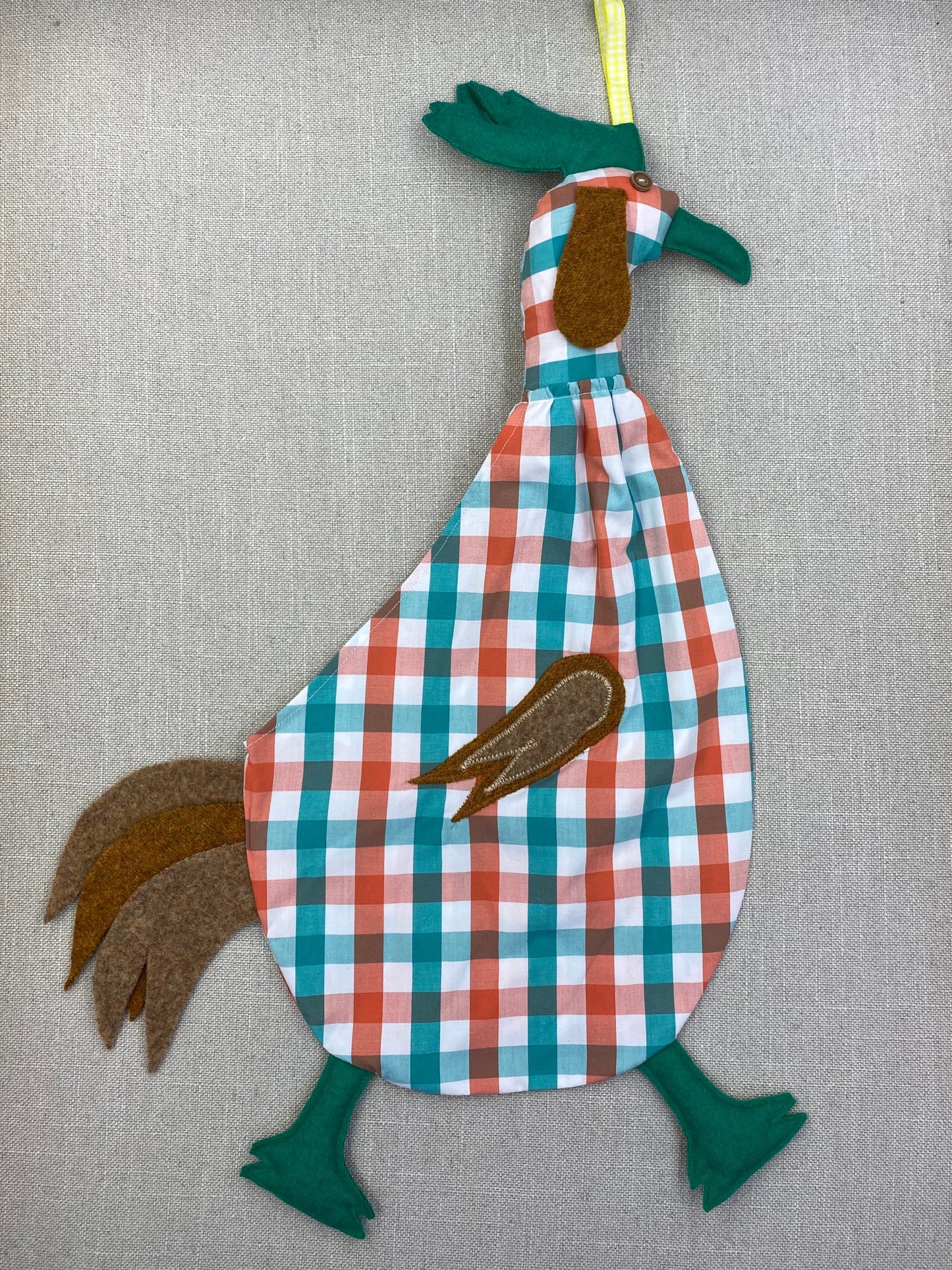 Green, orange & white check with green, gold & beige