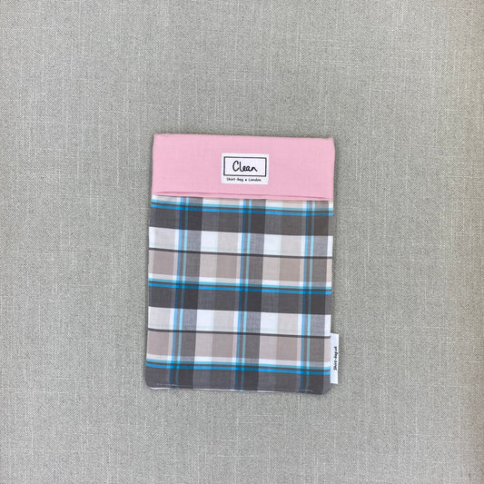 Grey, beige & aqua tartan with pink top - medium