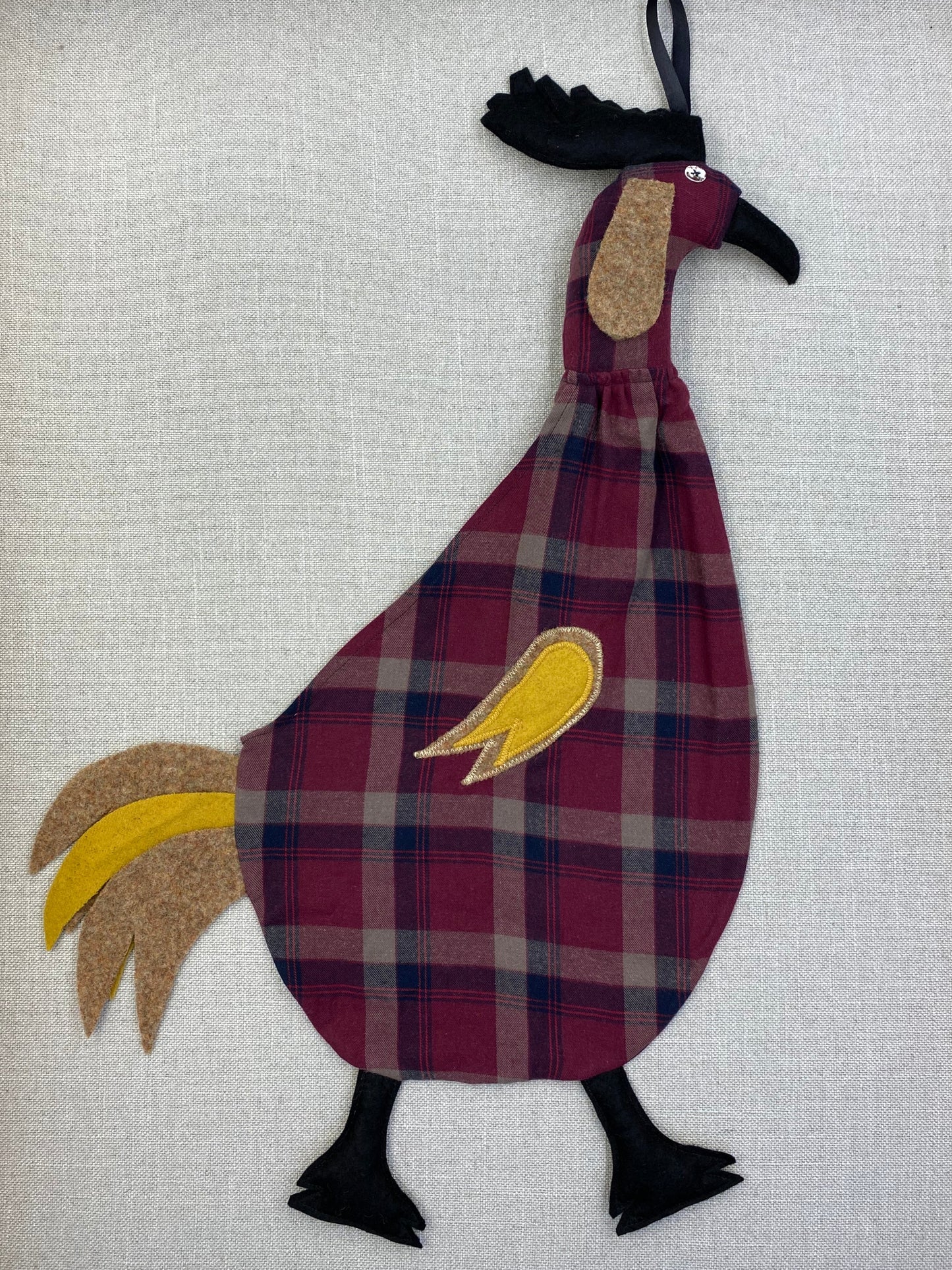 Maroon, black & beige tartan with black, yellow & beige