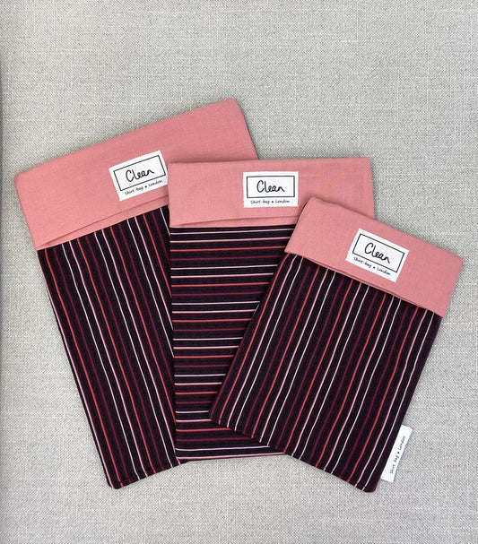 Maroon & cream vertical stripe on black with salmon top