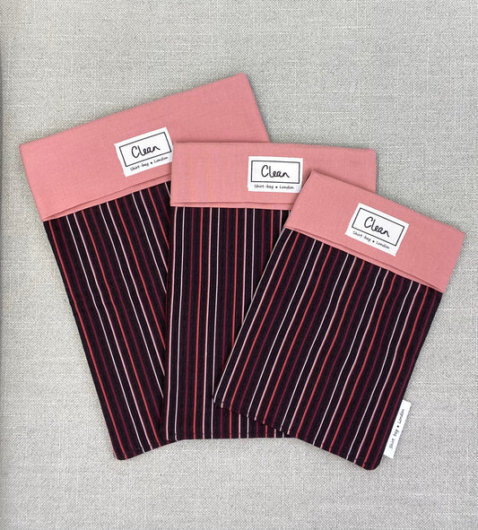 Maroon & cream stripe on black with salmon top
