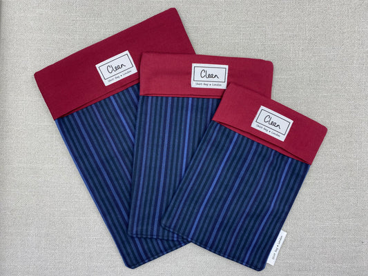 Navy & blue stripe with red top