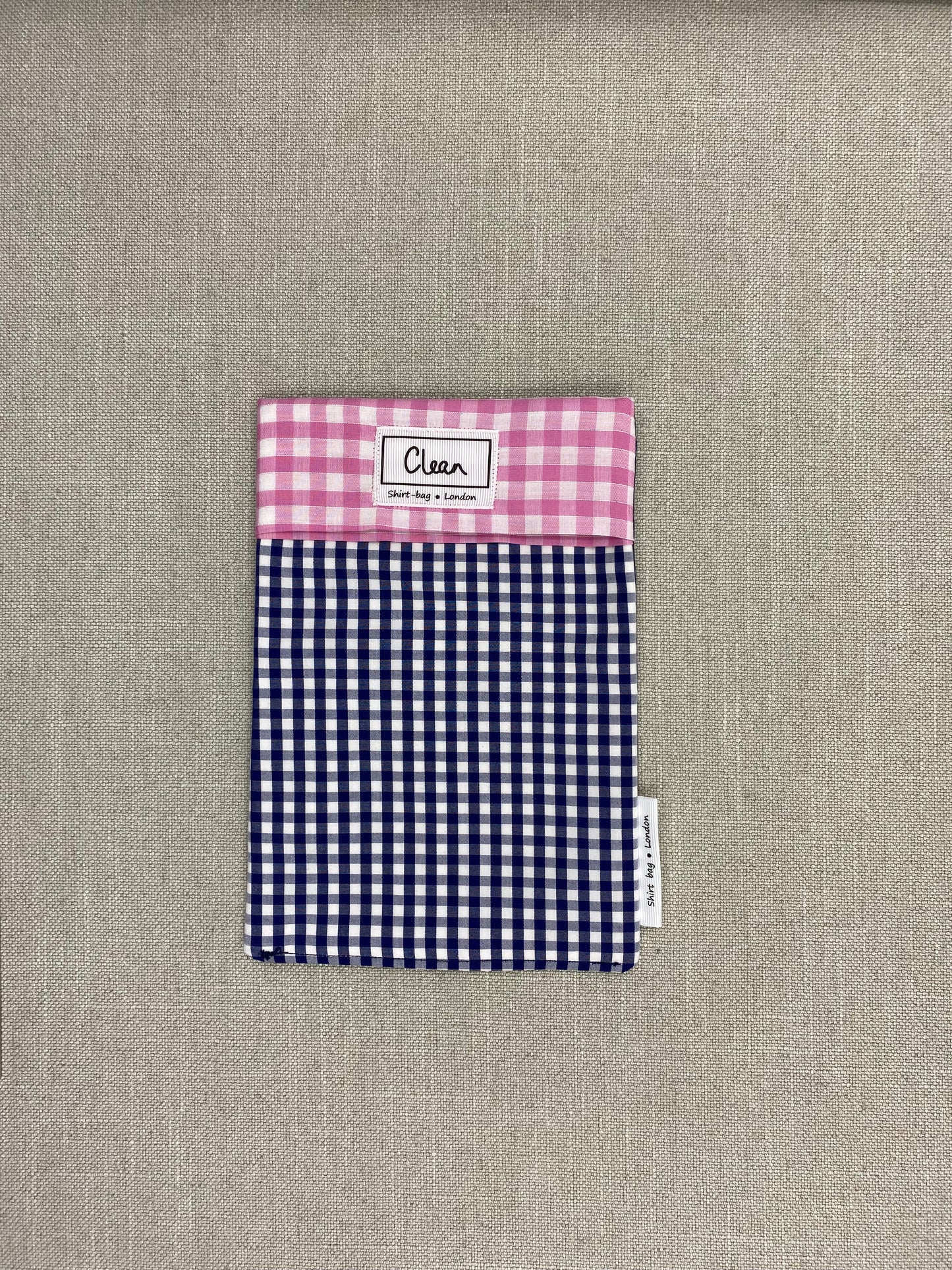 Navy & white check with pink check top - small