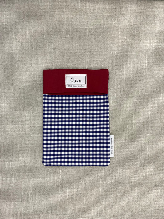 Navy & white check with red top - small