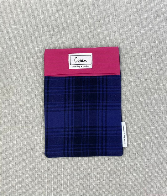 Navy check on dark blue with dark pink top - small