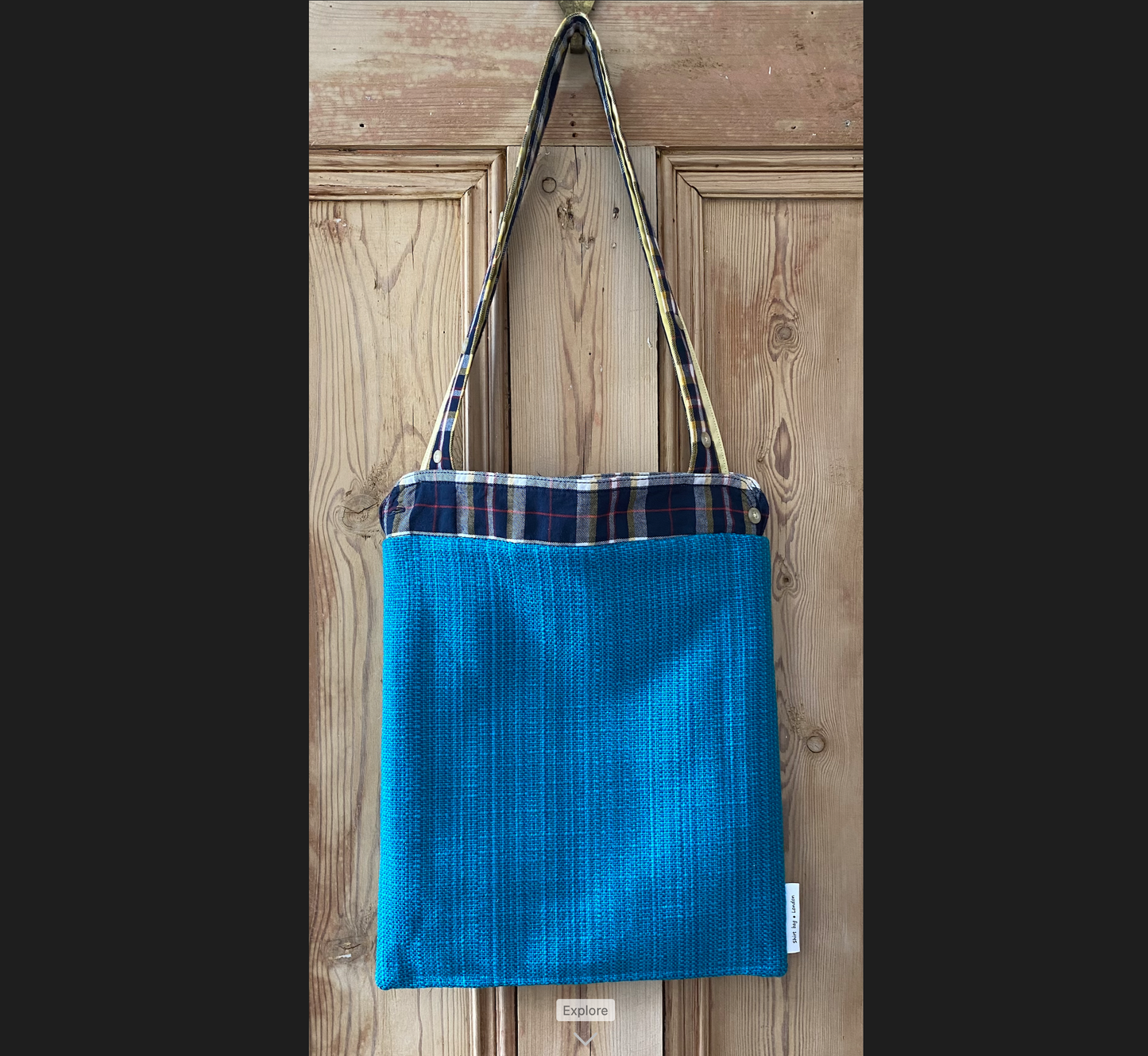 Navy check with turquoise