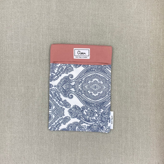 Navy paisley on white with salmon top - medium