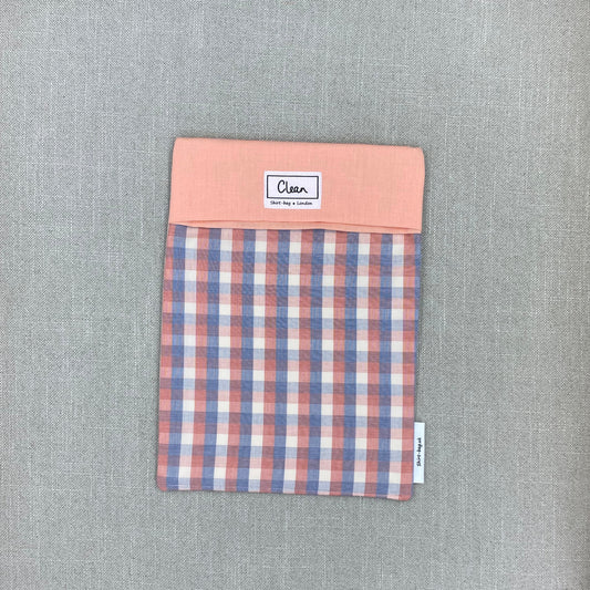 Orange, blue & cream check with peach top - large