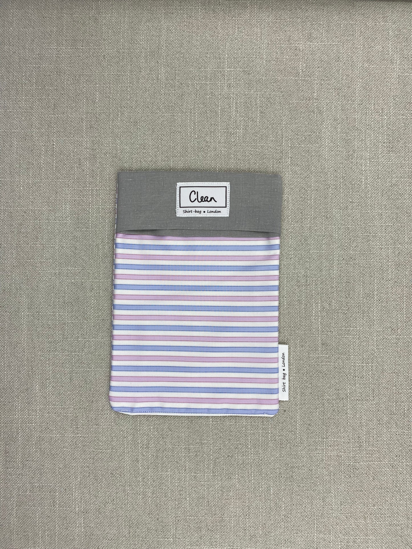 Pink, blue & white stripes with grey top - small