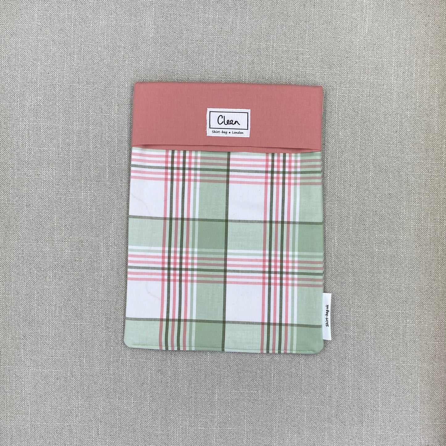 Pink & green tartan on  white with salmon top - large