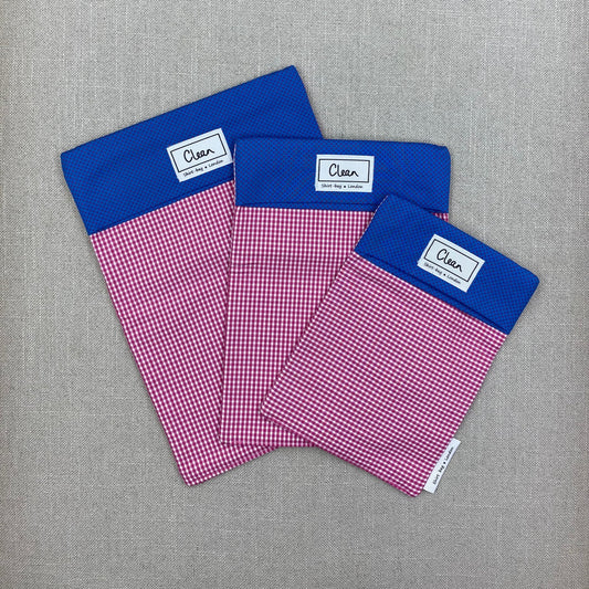 Pink micro check with blue spotty top