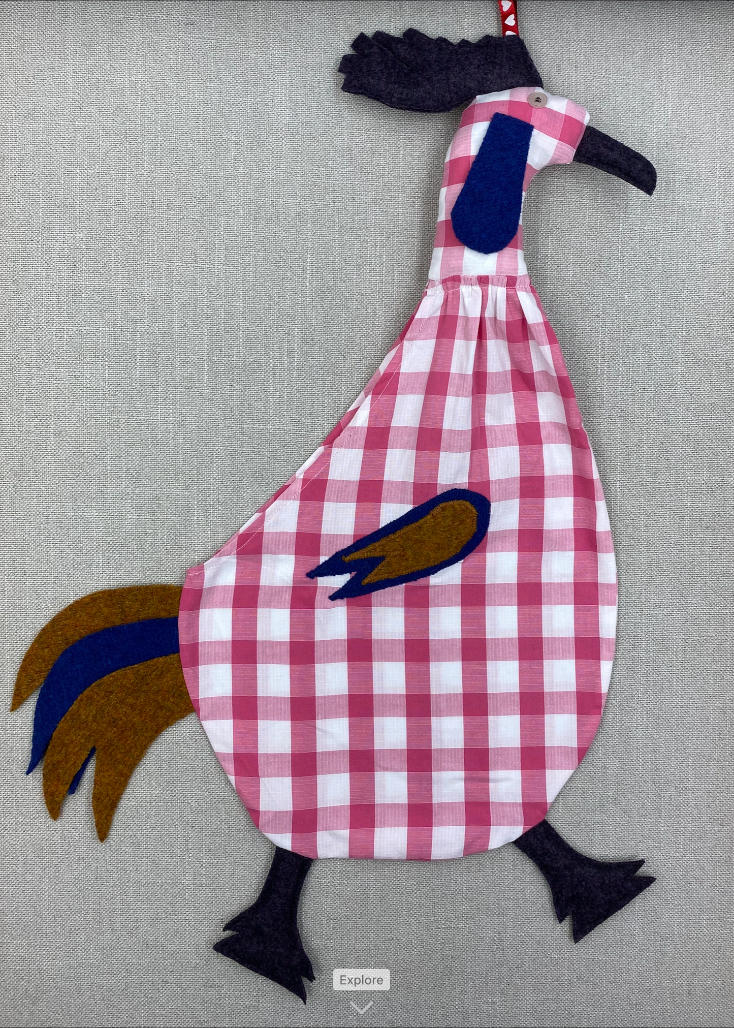 Pink & white check with grey, gold & blue