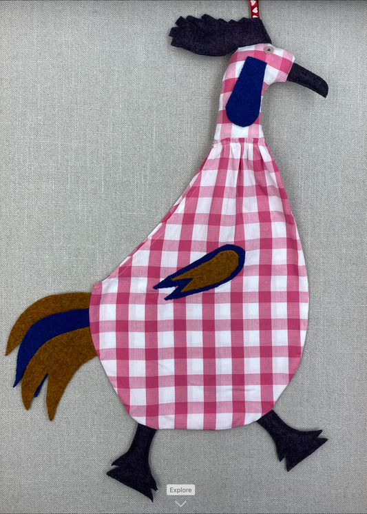 Pink & white check with grey, gold & blue