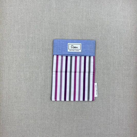 Purple, grey & white stripe with blue top - small