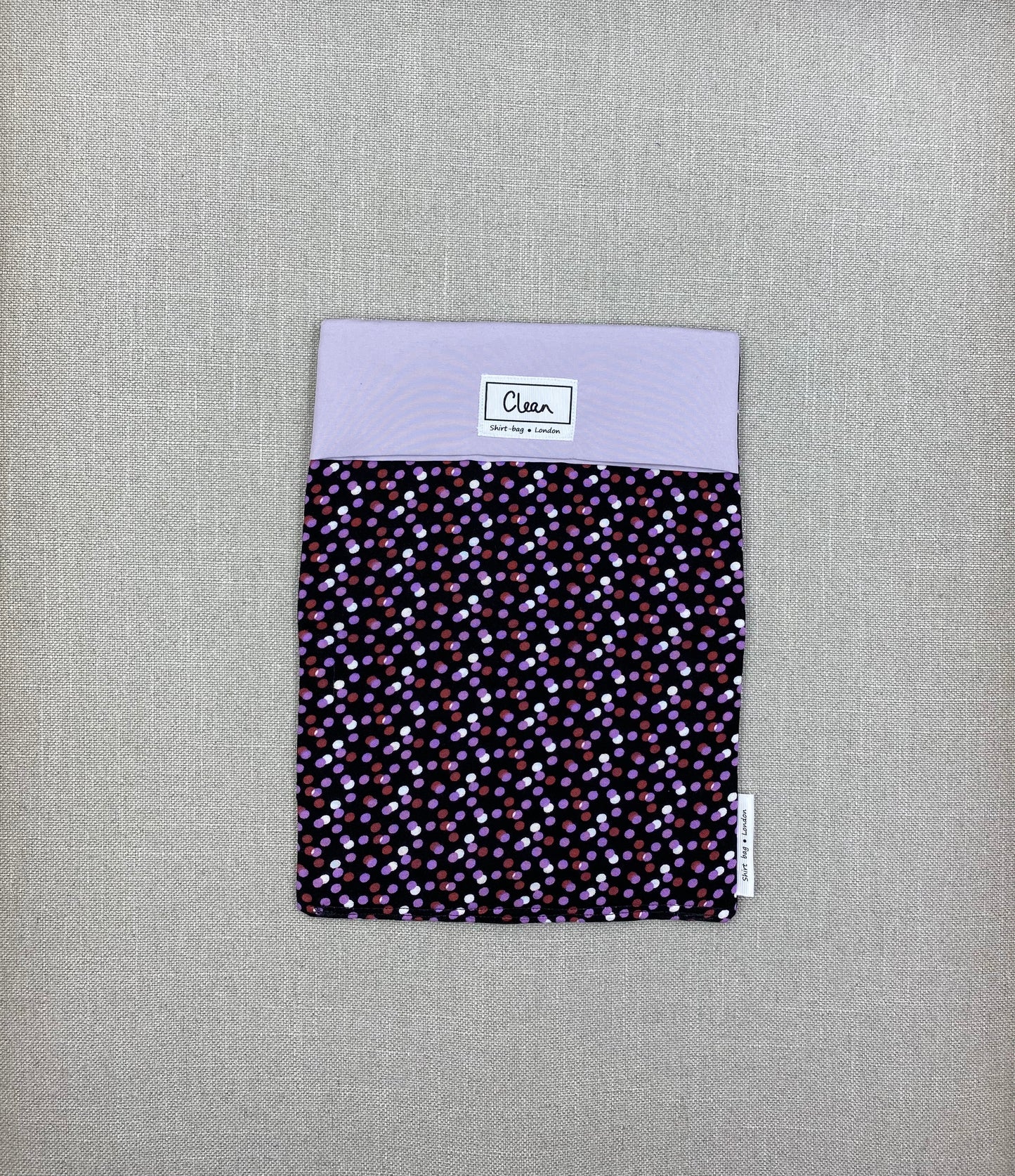 Purple & white spots on black with lilac top - large